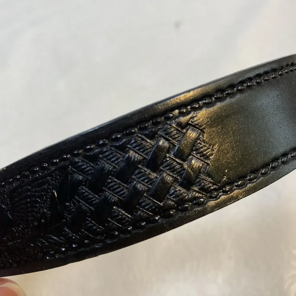Circle G Hand Tooled Black Leather Dog Collar 20
